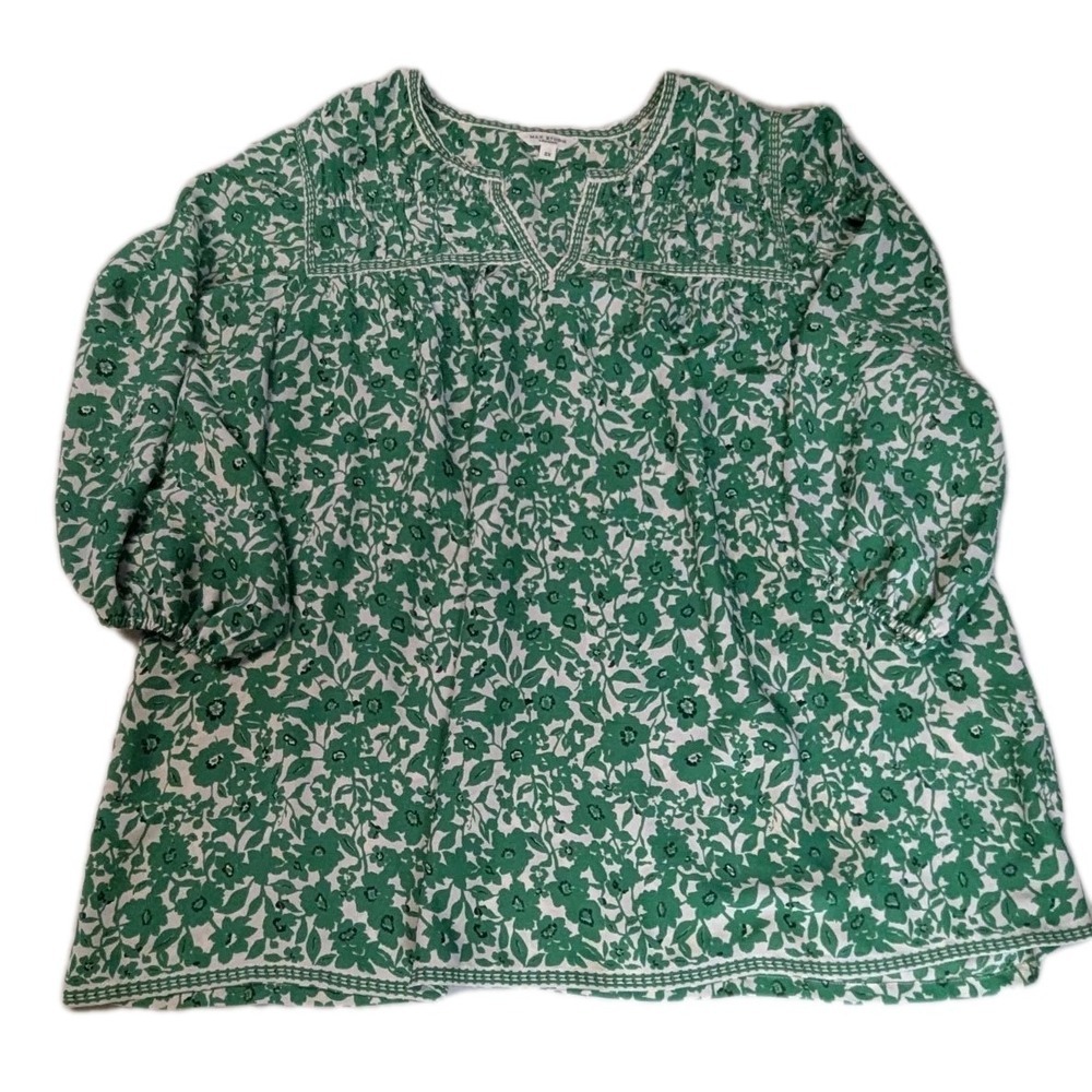 Max Studio London Women's Green Floral Peasant Blouse, Size 2X - Boho...